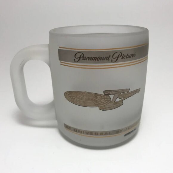 1989 Star Trek Adventure Frosted Glass Mug Universal Studios - Picture 2 of 5
